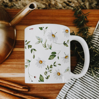 Tasse florale à aquarelle douce marguerites blanch