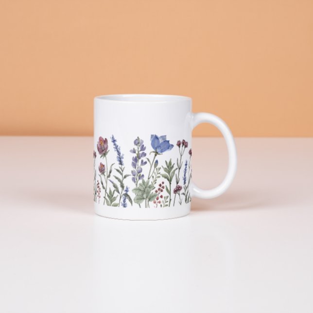 Tasse florale à bordure de fleurs sauvages aquarel (Créateur téléchargé)