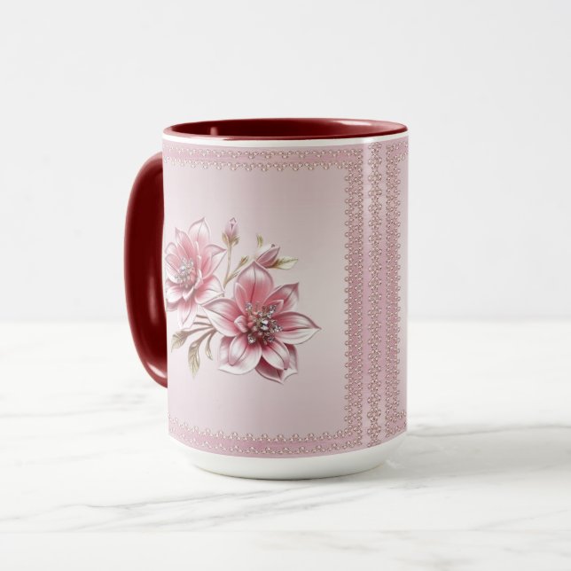 Tasse florale à fleurs roses modernes (Devant gauche)