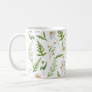 Tasse florale aquarelle Fougères et Marguerites