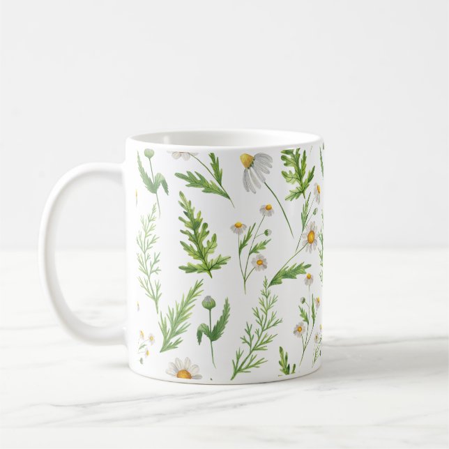 Tasse florale aquarelle Fougères et Marguerites (Gauche)