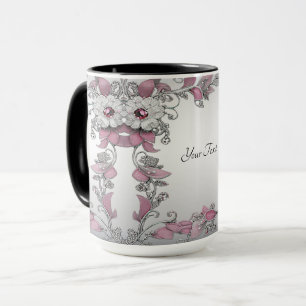 Tasse florale argent rose blanc