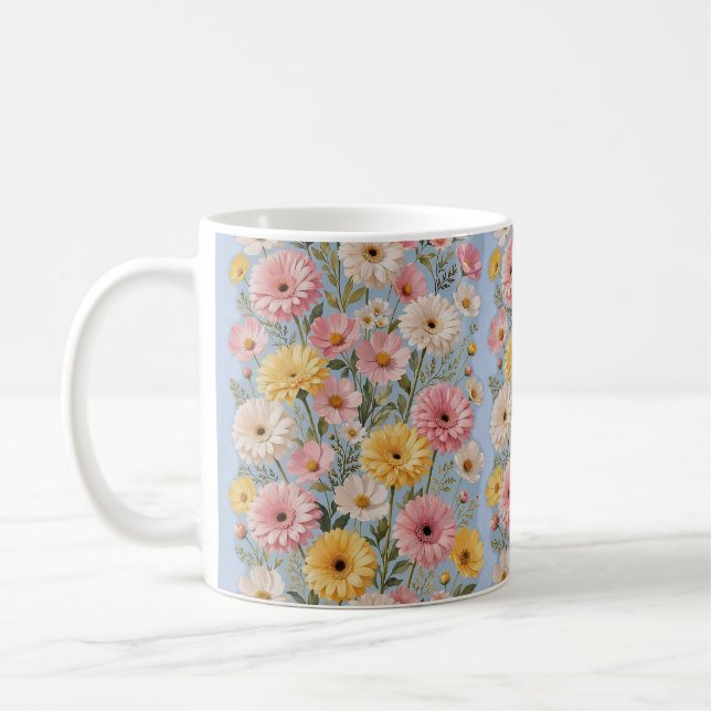 Tasse florale aux gerbera esthétiques jaune rose (Gauche)