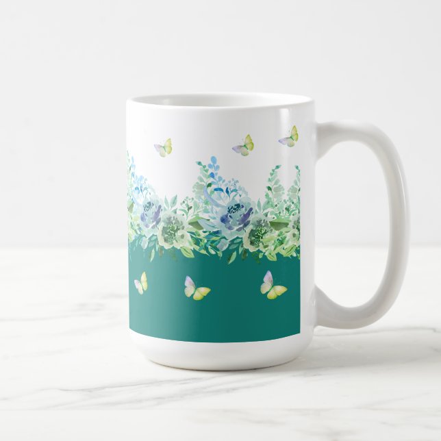 Tasse florale aux papillons verts sarcelle (Droite)