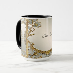Tasse florale blanche ornée d'or