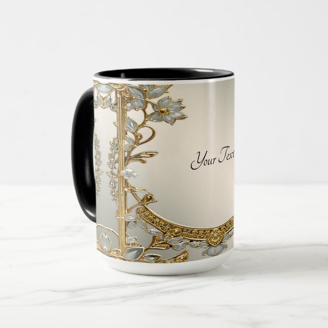 Tasse florale blanche ornée d'or (Devant gauche)