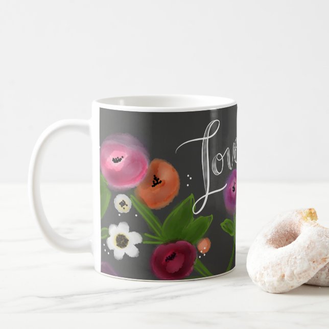 Tasse florale d'AMOUR de tableau (Avec donut)