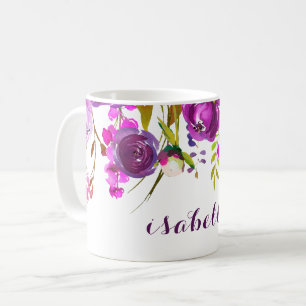 Tasse florale d'aquarelle assez pourpre