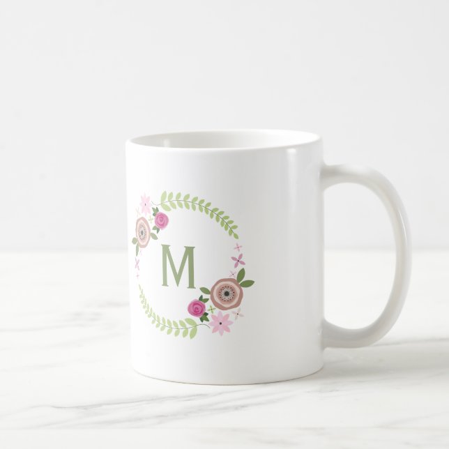 Tasse florale de monogramme de guirlande (Droite)
