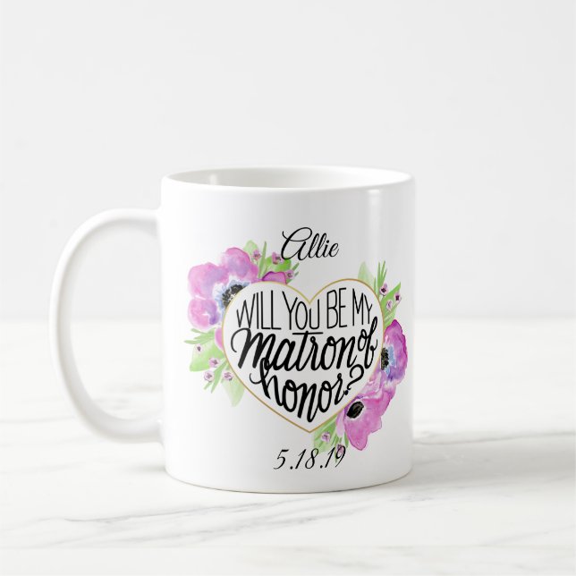 Tasse florale de proposition de dame de honneur de (Gauche)