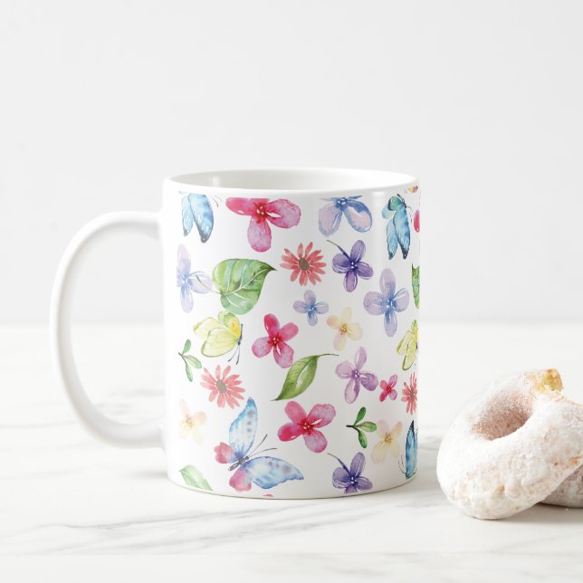 Tasse florale de ressort de papillon (Avec donut)