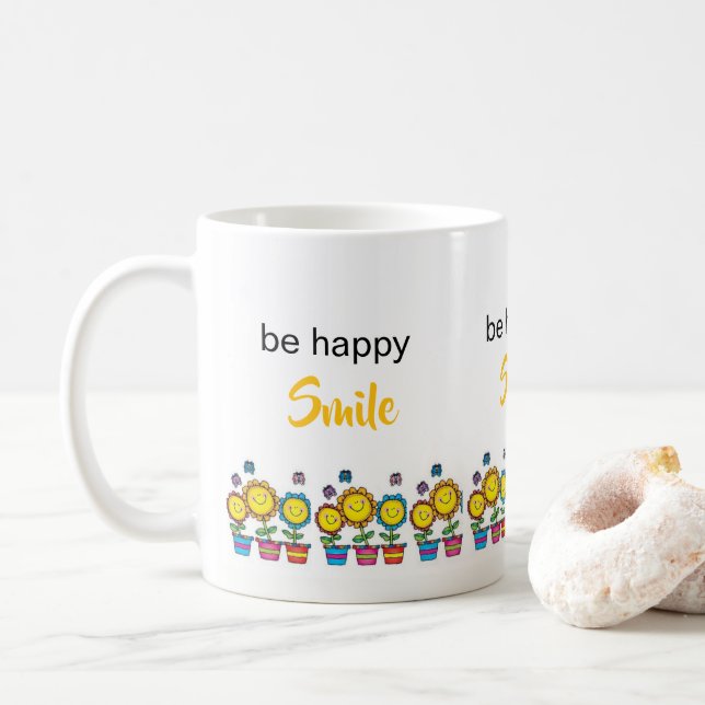 Tasse florale de tournesols Soyez heureux  (Avec donut)