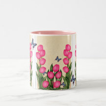 Tasse florale de tulipes roses