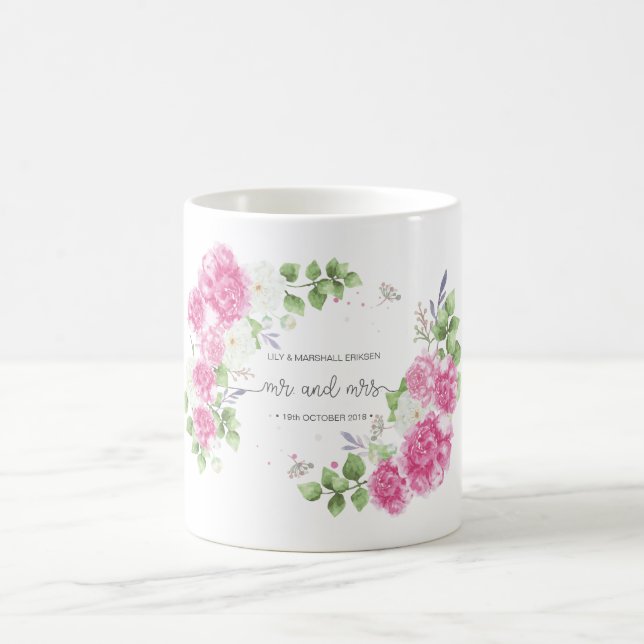 Tasse florale élégante de M. et de Mme Wedding | (Centre)