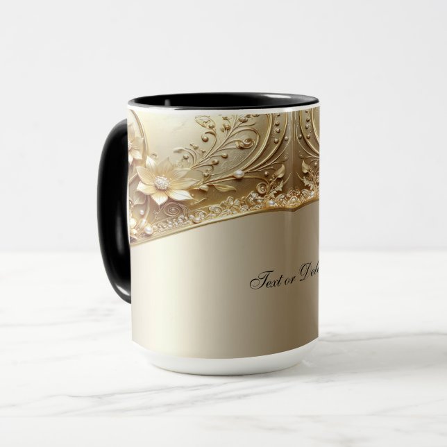 Tasse florale en or ornée moderne (Devant gauche)