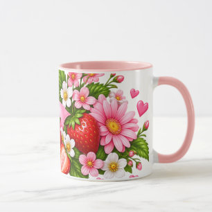 Tasse florale fraise rose Cadeau mignon pour ell