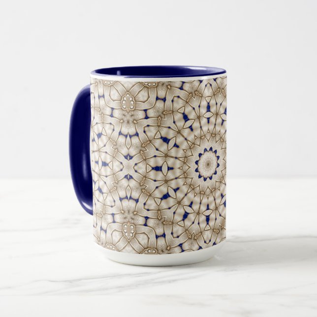Tasse florale géométrique bleu or (Devant gauche)