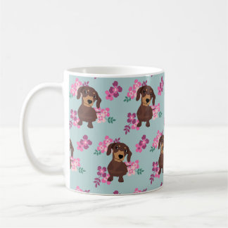 Tasse florale mignonne de motif de Daschund