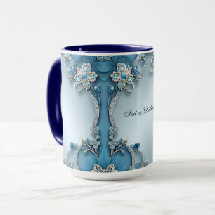 Tasse florale ornée bleue