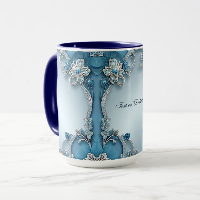 Tasse florale ornée bleue (Devant gauche)