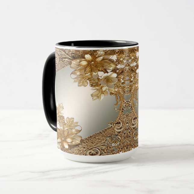 Tasse florale ornée moderne en or (Devant gauche)