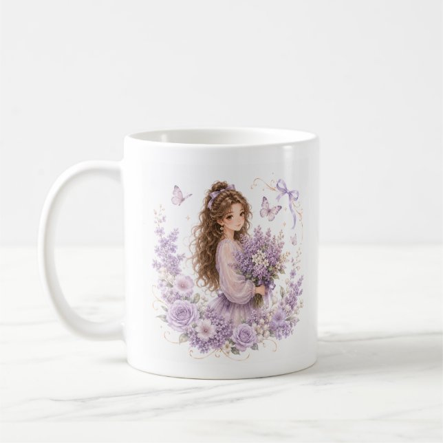 Tasse florale pastel violet en soie modifiable de  (Gauche)