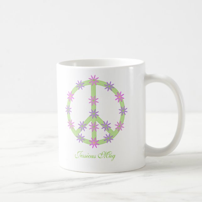 Tasse florale personnalisée de signe de paix (Droite)