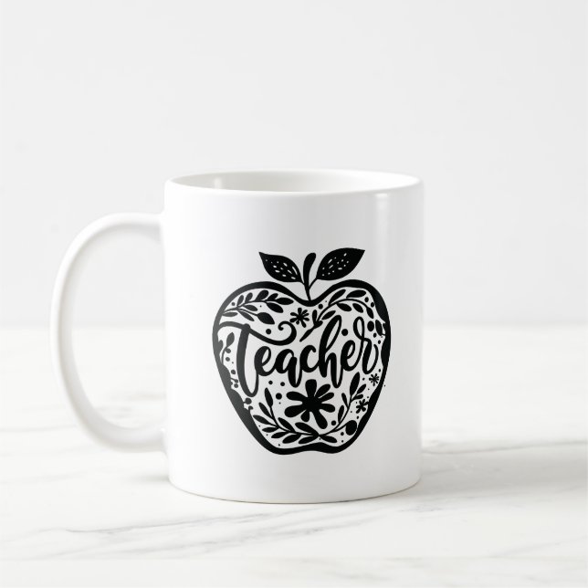 Tasse Florale Pomme Professeur Reconnaissance Noir (Gauche)
