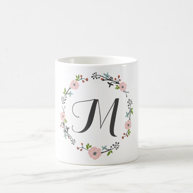 Tasse florale rose de monogramme de la guirlande | (Centre)
