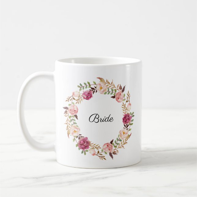 Tasse florale rose rustique de noce - jeune mariée (Gauche)