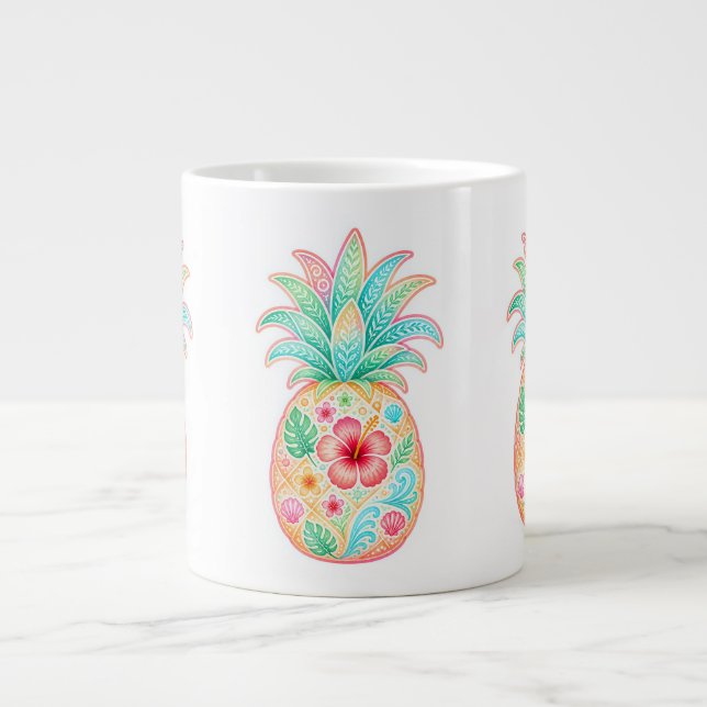 Tasse Florale Tropicale à l'Ananas (Devant)