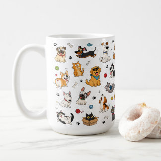 Tasse Funny Cartoon Pets | Chats et chiens mignons