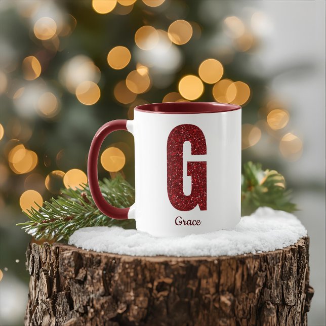 Tasse G Monogramme Pailleté Moderne avec Nom (Créateur téléchargé)