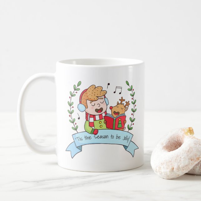Tasse Garçon et Renne de Chansons de Noël Joyeuses (Avec donut)
