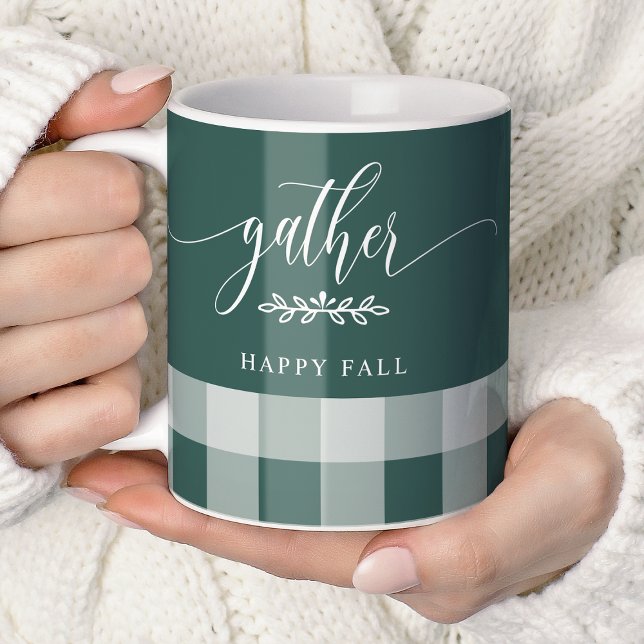 Tasse « Gather Happy Fall » à carreaux buffles ver (Créateur téléchargé)