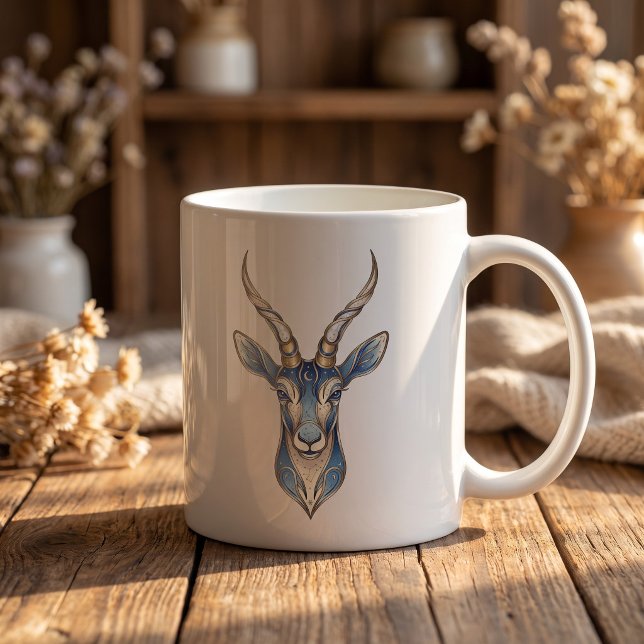 Tasse Gazelle Céleste Or & Bleu Ligne Luxe Art (Créateur téléchargé)