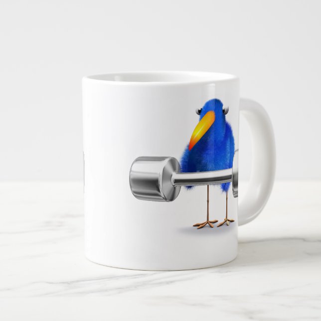 Tasse Géante 3d Haltérophile d'oiseaux bleus (Devant droit)