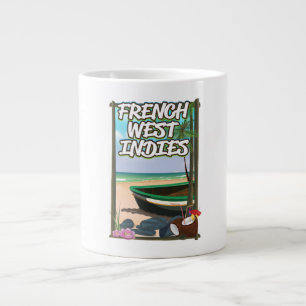 Tasse Géante Affiche de voyage de plage des Antilles françaises