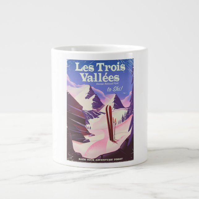 Tasse Géante Affiche de voyage de ski Les Trois Vallées (Devant)