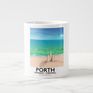 Tasse Géante affiche de voyage du château de sable de Porth New