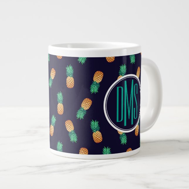 Tasse Géante Ananas Sur La Marine| Monogramme (Devant droit)
