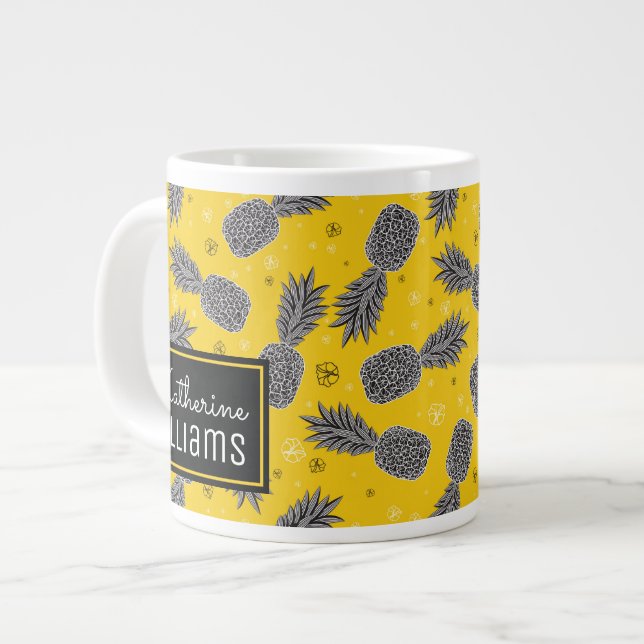 Tasse Géante Ananas Sur Or| Ajouter votre nom (Devant gauche)