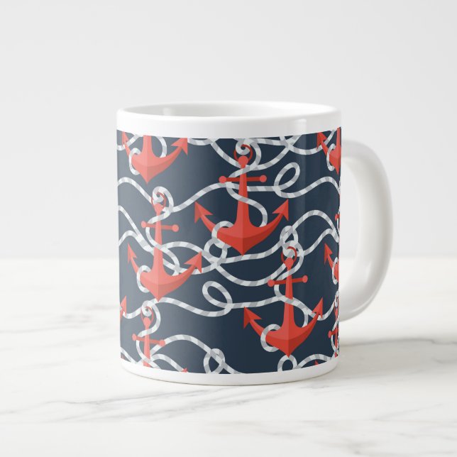 Tasse Géante Ancres et motif nautiques de corde (Devant droit)