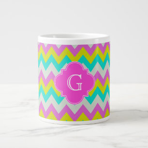 Tasse Géante Aqua rose jaune Whiron Quatrefoil Monogramme Chevr