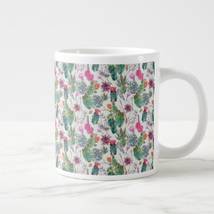 Tasse Géante Aquarelle de bois exotique Cactus et Motif succule