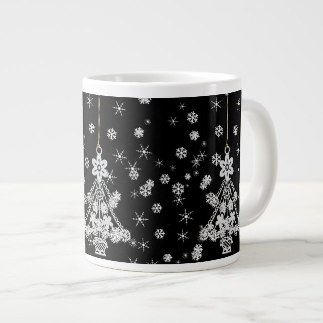 Tasse Géante Arbre de Noël blanc orné et flocons de neige (Devant droit)