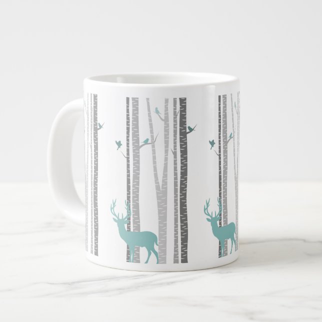 Tasse Géante Arbres de bouleau avec des cerfs communs (Devant gauche)