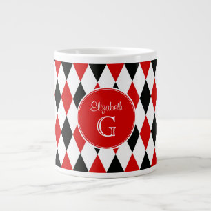 Tasse Géante Arlequin noir blanc rouge Arlequin rond Monogramme