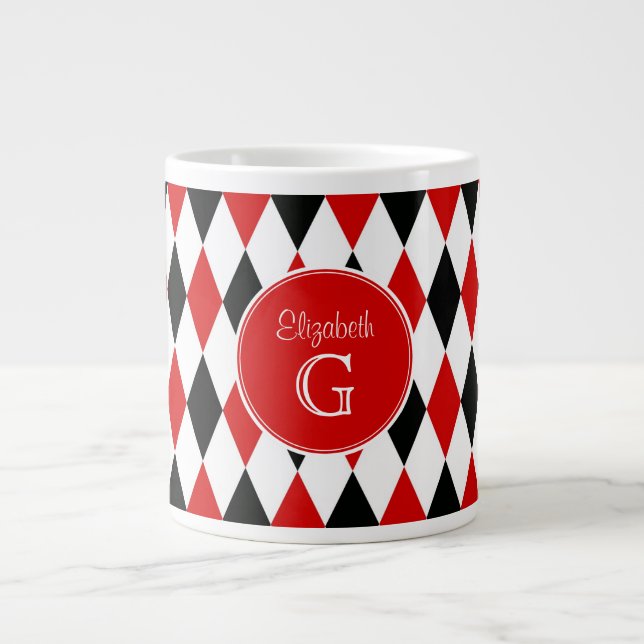 Tasse Géante Arlequin noir blanc rouge Arlequin rond Monogramme (Devant)