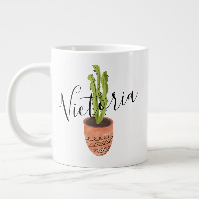Tasse géante avec nom écriture manuscrite cactus c (Gauche)
